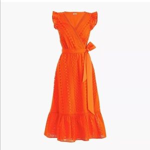 J Crew NWT Orange eyelet wrap dress size 6